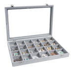 Wudygirl Jewelry Organizer Velvet Jewelry Tray 24 Grid Jewelry Box Earring Holder Organizer Removable Display Case Organizer Glass Top Lid & Lock (24 Grid) - style: 24 Grid Tray