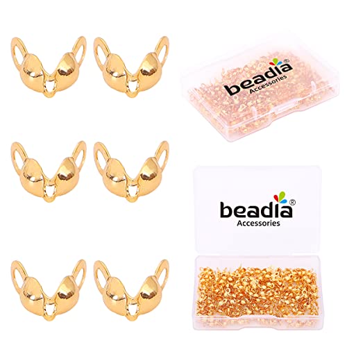 Beadia 18K Gold Plated End Caps Non Tarnish 3x6mm 200pcs for Jewelry Making Findings - color: End Caps Gold, size: 3x6mm