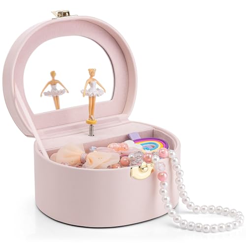 Vlando Musical Jewelry Box for Girls - Valentines Day Gifts for Daughter Kids - Birthday for Girls Ages 4 5 6 7 8-12 Year Old - Kid Music Box with Ballerina for Birthday Bedroom Decor - Light Pink - color: A.Light Pink