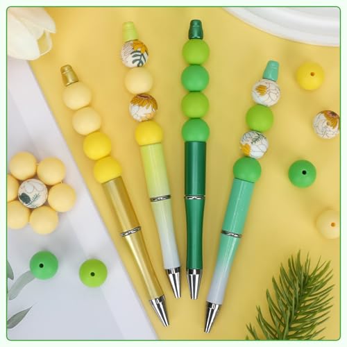 100 Pcs 15mm Silicone Beads for Keychain Making, Pink Gream Silicone Beads Bulk Round for Bracelets Pens Crafts Jewelry Making (Green Yellow) - color: Green Yellow