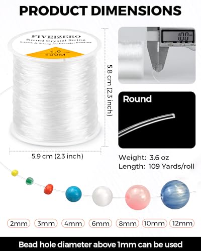 2 Rolls FIVEIZERO Elastic Bracelet String Cord – 0.4/0.5/0.6/0.7/0.8/1mm Clear Stretchy Bead Cord, 218 Yards Total for Bracelets, Necklaces, Beading, and Jewelry Making - size: 1mm Round Crystal Clear (2 Pack)