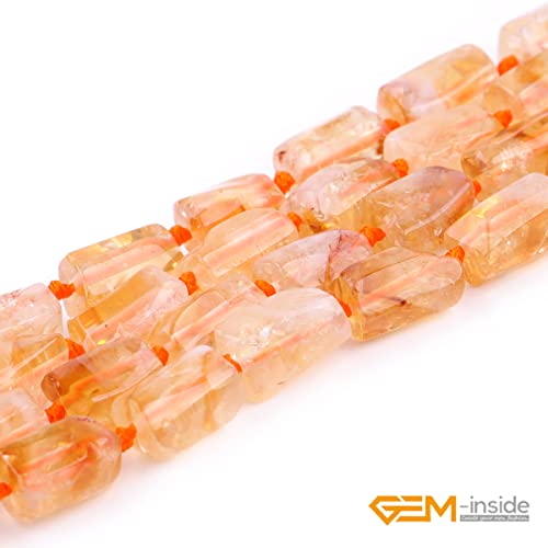 GEM-Inside 27Pcs 8x12mm Natural Yellow Citrine Quartz Crystal Faceted Freeform Tube Column Chakra Beads for Jewelry Making Full 15" Strand Power Energy Healing - color: Yellow Citrine
