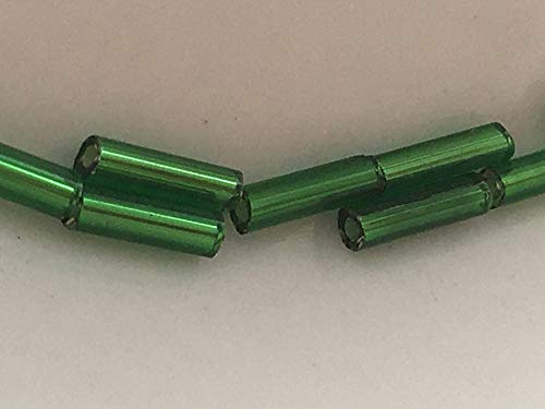 Czech Bugle Beads 40 gr / 1.4 oz Glass Tube Size #3 7mm (Green Silver Lined) - color: Green Silver Lined