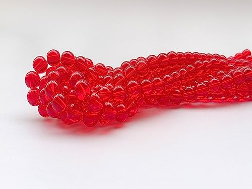 Glass Beads 6mm 140pcs Round Smooth Loose Beads for Bracelet Necklace Jewelry Making Craft DIY（6mm, 50601 Red） - color: Red, size: 6mm
