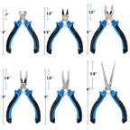 COMOWARE 6-Piece Mini Pliers Set, Multi-Function Precision Tools with Needle, Bent & Cutting Tips for Electronics, DIY & Crafting - color: Blue