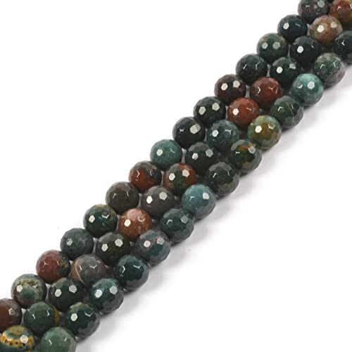 Natural Green Bloodstone Heliotrope 8mm Gemstone Faceted Round Loose Strand Beads for DIY Necklace Bracelet Jewelry Making 15 Inch - color: Green Bloodstone Heliotrope