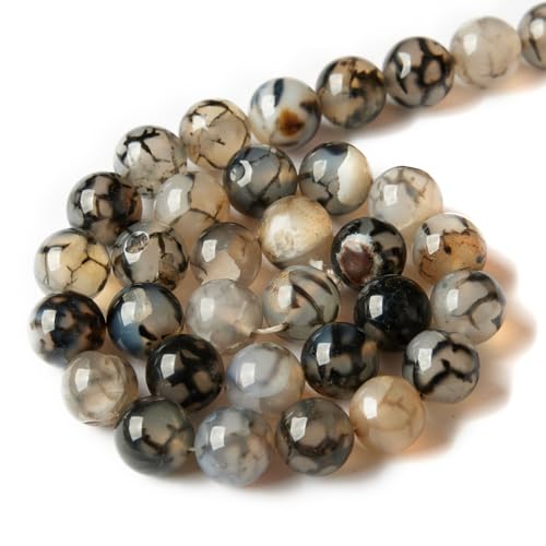 100pcs 10mm White Dragon Vein Agate Beads Natural Gemstone Beads Round Loose Beads for Jewelry Making - color: White Dragon Vein Agate, size: 10mm