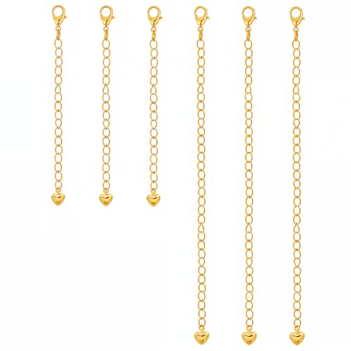 6 Pcs Gold Necklace Extenders for Women Non Tarnish Gold Bracelet Chain Extenders Set, Extensions 2 Inch, 4 Inch Bracelet Anklet Extender