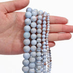Stone Beads, 45pcs Blue Aquamarine Gemstone, 8mm Round Loose Beads for Jewelry Making, Bracelets, with Bag, String & Card - color: Blue Aquamarine, size: 8mm