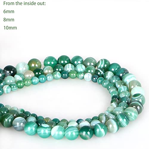ICAI Beads（Green Striped Agate） Natural Stone Gemstone Round Loose Beads Crystal Energy Stone Healing Power for Jewelry Making DIY,1 Strand 60-62pcs（6mm） - color: Green Striped Agate, size: 6mm