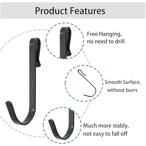 20Pcs J Shaped Stainless Steel Hanger Hooks - Clip-on Wire Rack Hanging Sink Grid Shelf Hook for Kitchen Bedroom Office, Black - color: Black, size: 0.1"