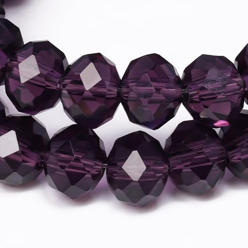 Songxi 10mm 50pcs Glass Beads for Jewelry Making, Faceted Glass Beads for Bracelets Necklace Earring, Arts and Crafts DIY Clear Gemstone Beads, Rondelle Spacer Beads Birthday Gifts for Women (Purple) - color: Purple, size: 10mm