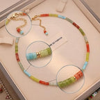 Handmade Natural Gemstone Beaded Necklace for Women, Cultured Freshwater Pearl Choker with Adjustable Extension Chain, Boho Healing Crystal Jewelry Collection - color: e Colorful