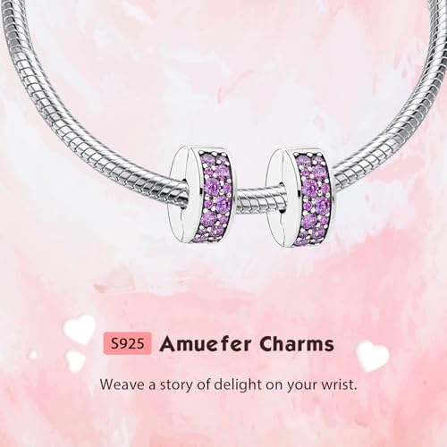 Clip Stopper Spacer Charms for Bracelets Necklaces, Compatible with Pandora,Jewery Mking DIY - style: 2PCS Purple CZ Pave Clips