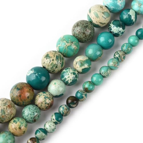 6mm Green Sea Sediment Imperial Jasper Round Gemstone Natural Stone Loose Beads for Jewelry Making Design Crafts 60 Pcs 15 Inch - color: Green, size: 6mm