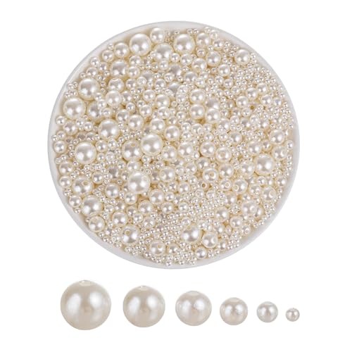 1865 Pcs Pearls for Crafts,6 Sizes Mixed Ivory Fake Pearl Beads,Acrylic Pearls Bulk for Jewelry Making with Holes,Bracelet Necklace DIY,Vase Filler and Makeup Brush Case(4-14 mm) - size: Various Sizes (Ivory)
