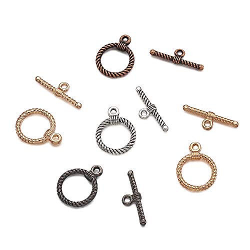 Craftdady 20 Sets Mixed Color 22mm Tibetan Style Alloy Ring Toggle Clasps for DIY Jewelry Making Crafting - color: Antique Silver, Gunmetal, Gold, Red Copper