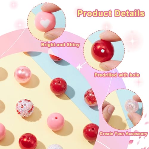 DanLingJewelry 50pcs 20mm Valentine's Day Theme Pink & Red Bubblegum Acrylic Heart Beads for DIY Jewelry Making Accessories - color: 50pcs - Valentine