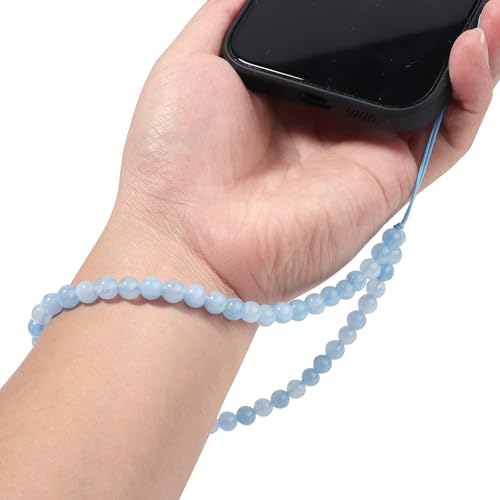 Semi-Precious Gem Stones Beaded Phone Charm Cell Phone Lanyard Wrist Strap Handmade Natural Gemstone Phone Chain string - color: Aquamarine