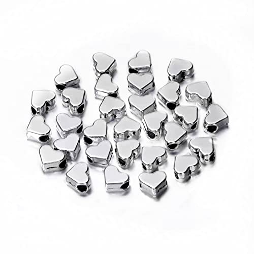 100 Pcs Heart Shape Spacer Beads Small Hole Spacer Beads Metal Loose Beads for Making Bracelet Necklace Earring Accessories DIY Handmade Craft (Silver) - color: Silver