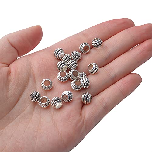 BronaGrand 100pcs Tibetan Antique Silver Large Hole Spacer Beads Alloy European Rondelle Beads Spacers Loose Spacers Jewelry Bead Charms for DIY Jewelry Crafts Making(8×6mm, Hole:4.5mm) - color: Silver16