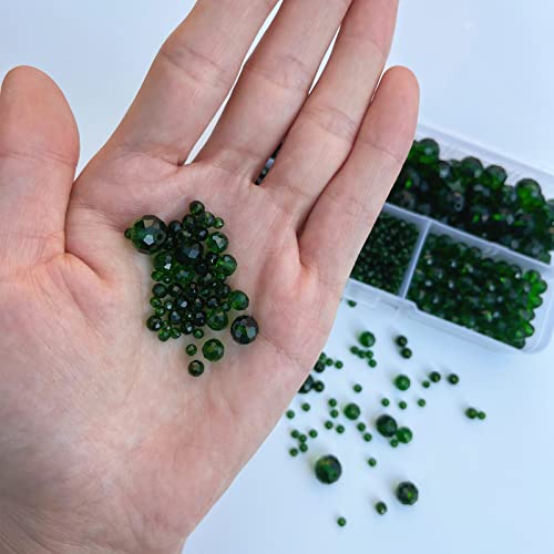 1000pcs Green Rondelle Crystal Glass Beads 2mm 4mm 6mm 8mm 10mm Mixed Sizes, Faceted Briolette Crystal Glass Spacer Beads for Jewelry Making with Container Box - color: Green
