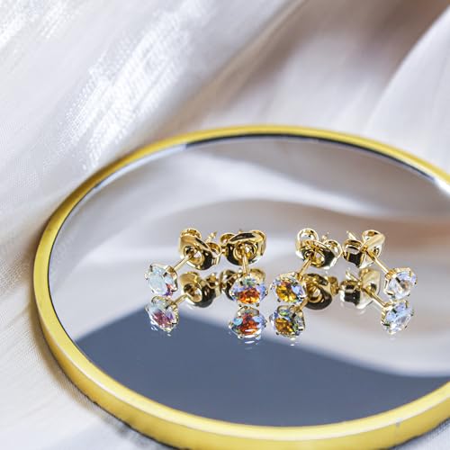 Nunpag 12 Pcs Ear Piercing Kit Disposable Ear Piercing Gun Kit with 4 Pcs 6 Prong Setting Cubic Zirconia Earrings Stud 316L Stainless Steel Easy to Use at Home Self Ear Piercer Gun Kit Tool - color: Gold-Rainbow