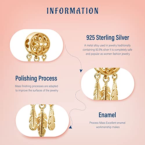 S925 Bead Dangle Charms for Bracelets Necklaces, Compatible with Pandora - style: Gold Dreamcatcher Charm