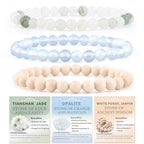 2/3-Pieces 4mm 6mm 8mm Natural Crystal Gemstone – Handmade Reiki Energy Healing Stretch Bracelets Jewelry for Yoga, Meditation, Unisex - color: 3 Pieces (Opalite&TianshanJade&WhiteFossilJasper), size: 6mm