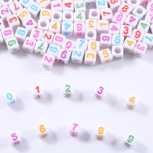 1000pcs White Square Acrylic Number Letter Beads 6x6mm Colorful Number 0-9 Beads for Jewelry Making and DIY Bracelets Necklaces Key Chains - color: White Mixed Colorful Number 0-9