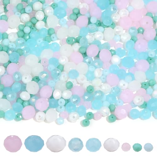 900PCS 4/6/8 mm Assorted Faceted Crystal Glass Beads Set with Fixed Quantity for Each Color for Bracelets Necklaces Earrings Cell Phone Chains Women Jewelry Making,Blue-Pink - color: Blue-pink