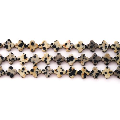 8mm Natural Dalmatian Gemstone Faceted Clovers Beads Four-Leaf Spacer Loose Beads for DIY Jewelry Making Beads - color: Dalmatian