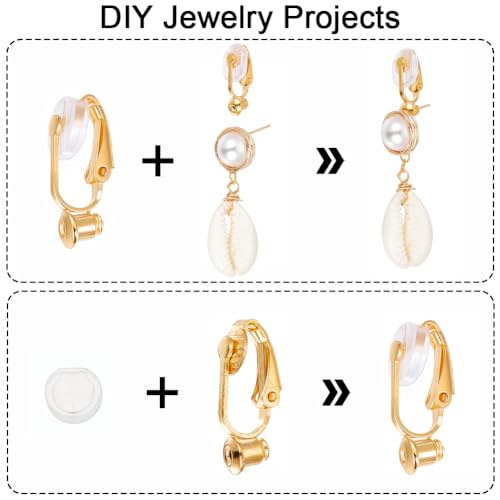 1 Box 36Pcs Gold Earring Converter Clip on Earrings Converter Brass Non Pierced Earring Clips with Silicone Pads Painless Clip on Earring Findings for Jewelry Making Supplies DIY Craft Women - color: Gold