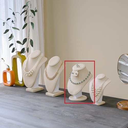 MOOCA Linen Covered Wood Jewelry Display Necklace Chain Jewelry Bust Stand, Necklace Display Mannequin Bust, 8 7/8" in Height, Tan Linen - color: Tan Linen