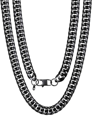 U7 Cuban Link Chain Necklace for Men, 12mm/9mm/6mm Miami Curb Chain, Stainless Steel/Black/18K Gold Plated, Hip Hop Jewelry, Heavy Duty Thick Chain Gift for Him, 18-36 Inch - color: a. 12mm Black, size: 36 Inches
