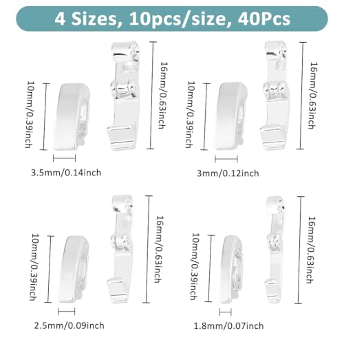 SUPERFINDINGS 40Pcs 4 Sizes Fold Over Clasps Brass Bracelet Necklace Extender 925 Sterling Silver Plated Jewelry Clasps Closure End Caps for Jewelry Making, 10x1.8-3x4mm