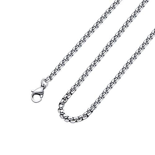 Square Rolo Chain Necklace Stainless Steel Round Box Necklace for Men & Women - size: 28 Inches, style: 3 mm Wide