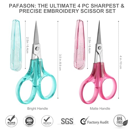 PAFASON Small Travel Embroidery Scissors Set Curved Straight Tip All Purpose for Quilting Sewing Knitting Crafting Cross Stitch Crochet Thread Yarn Paper Fabric Detail Multipurpose Cutting Safety Case - style: Modern