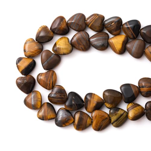10mm Natural Tiger Eye Stone Beads Heart Shape DIY Loose Gemstone Energy Healing Crystal Charms for Jewelry Making Handmade - color: Tiger Eye