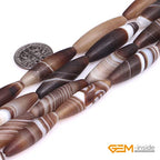 GEM-Inside Botswana Agate 8x30mm Bronw Olivary Banded Beads Natural for Jewelry Making Loose Beads Natural 15" - size: Brown-8x30mm-Matte