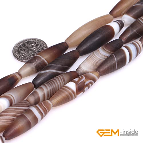 GEM-Inside Botswana Agate 8x30mm Bronw Olivary Banded Beads Natural for Jewelry Making Loose Beads Natural 15" - size: Brown-8x30mm-Matte