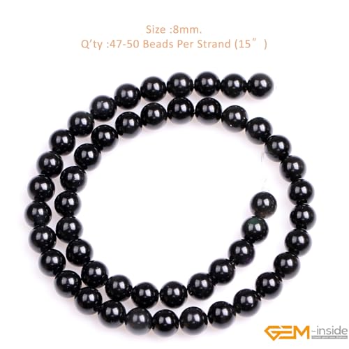 GEM-Inside Natural 8mm Black Obsidian Gemstone Loose Beads Round Energy Power Beads for Jewelry Making 15" - color: Black Obsidian, size: 8mm