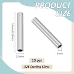 BENECREAT 10PCS 925 Sterling Silve Tube Spacer Beads, 10mm Small Long Beads for Jewelry Making Bracelets Necklaces Crafts Hole:1mm - size: Hole:1mm