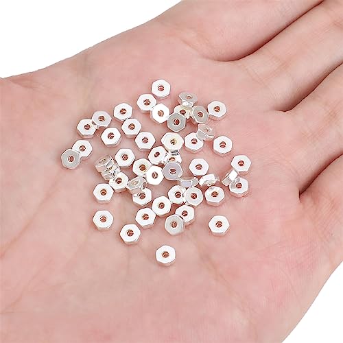 BEADIA Silver Plated Hexagon Spacer Beads 4x1.5mm 50pcs for Jewelry Making Findings Non Tarnish - color: Silver, size: 4x1.5mm Hexagon