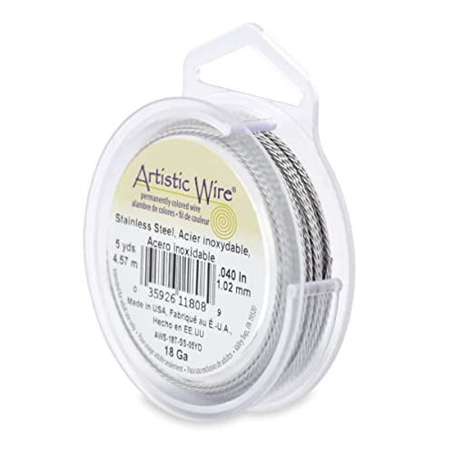 Artistic Wire, 18 Gauge / 1.0 mm Stainless Steel Craft Wire, Round Twist, 5 yd / 4.57 m - color: Stainless Steel, size: 18 Gauge - 5 yd, style: Retail Spool