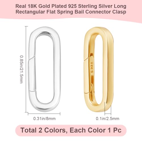Beebeecraft 1 Box 2Pcs Oval Clasps Real 18K Gold Plated 925 Sterling Silver Rhodium Plated Round Trigger Connector Snap Clip Spring Gate Rings for Jewelry Making Necklace Bracelet DIY Crafts Supplies - color: Gold and Silver