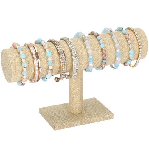 KUKUVR T-Bar Bracelet Holder Display Stand, Velvet Jewelry Bangle Organizer Storage Rack, Home Store Showing Stand for Bracelets Necklaces Pendants Watches Hair Ties Hair Bands (Yellow Linen) - color: Yellow Linen