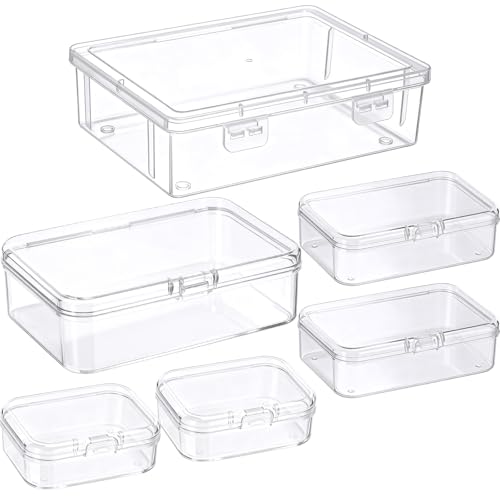 Jetec 6 Pieces Mini Plastic Clear Beads Storage Containers Box for Collecting Small Items, Beads, Jewelry, Business Cards, Game Pieces, Crafts (4 Size) - size: Mixed Sizes