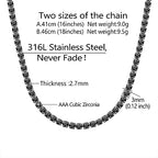Richsteel Clear/Black 3mm Cubic Zirconia Tennis Chain Necklace for Women and Men 16/18 Inch Stainless Steel/Gold Plated Jewelry(with Gift Box) - style: 03-Steel-Black CZ