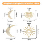 SUPERFINDINGS 16Pcs 4 Styles Moon Sun Connector Charms - Real 24K Gold Crescent Links With Double Hole - Brass Moon Sun Shaped Blank Links for DIY Earring Jewelry Making